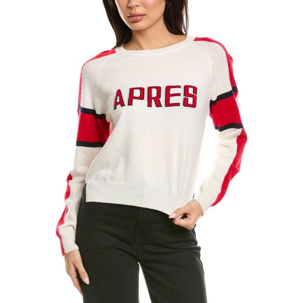 Brodie Cashmere Womens  Apres Ski Club Crewneck 100% Cashmere Sweater, White